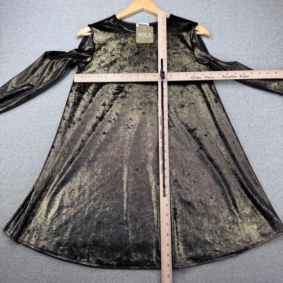 Show Me Your Mumu Gold Metallic Black Cold Shoulder Teddy Tunic XS Party Shiny - Picture 8 of 12